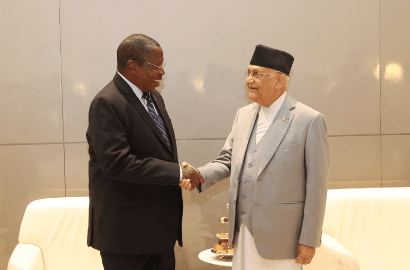 PM Oli Meets Tanzanian Vice President Philip in Doha