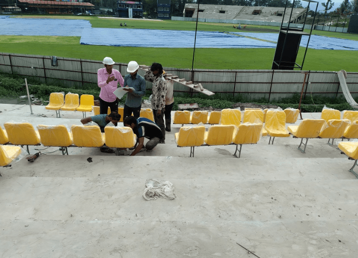 Seat Installation Begins at TU Cricket Ground in Kirtipur
