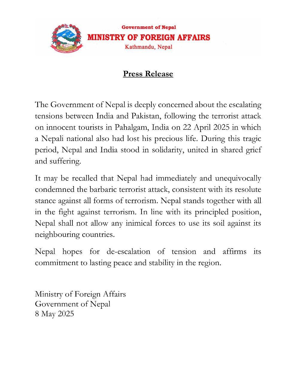 Nepal Worried Over Escalating Tensions Between India and Pakistan