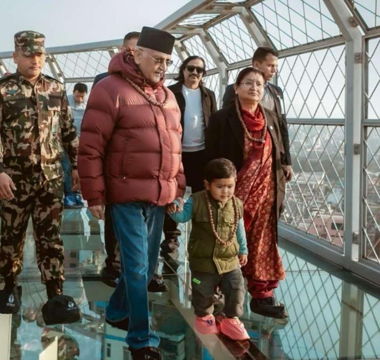 Prime Minister KP Sharma Oli Visits Skywalk Tower on Democracy Day