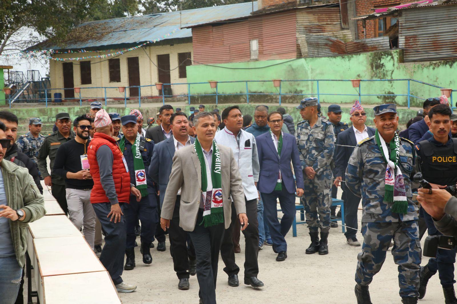 Home Minister Aryal Inspects Polling Station in Kathmandu Constituency–6