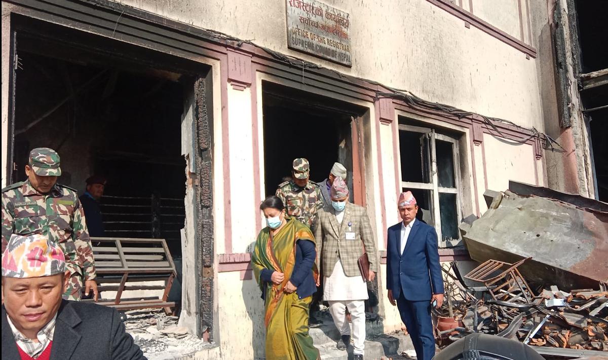 Former President Bhandari Visits Supreme Court, Reviews Protest Damage